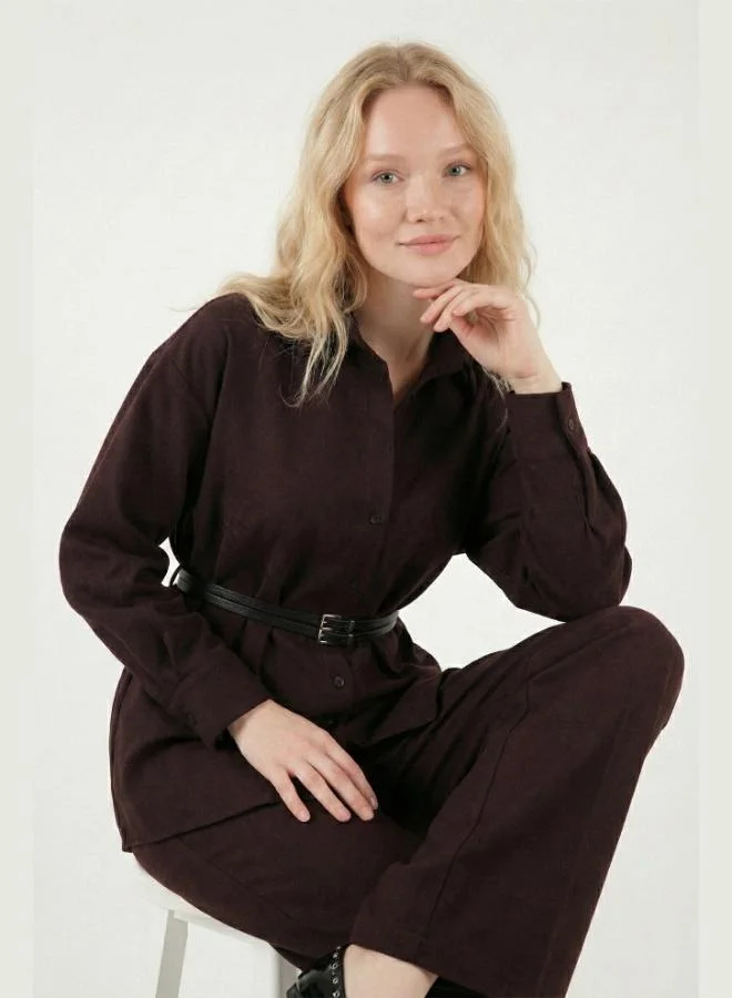 ليلا طقم نسائي ليلا بقصة عادية وخصر مرتفع مع حزام